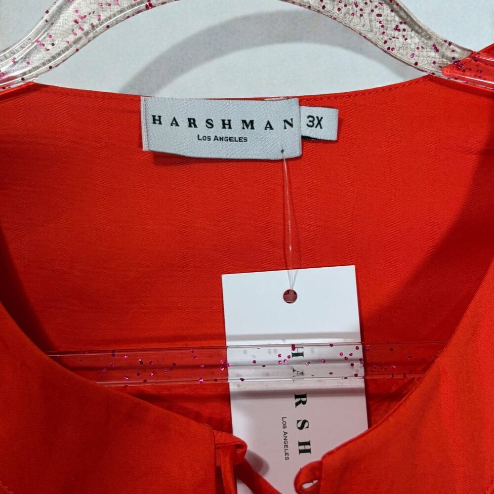 Harshman Joelle Blouse 3X Coral Red 100% Cotton Lace Up V-Neck Boho Chic Coastal - Picture 5 of 10